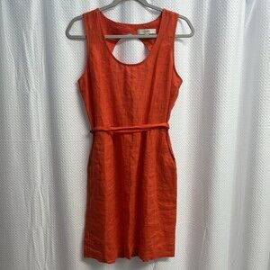Loft Women’s 100% Linen Orange Sheath Dress Classic Preppy 8